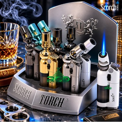 SCORCH TORCH SINGLE FLAME W/ 360° ROTABLE NOZZEL & SEE THRU FUEL ASST. COLORS - 9CT/ DISPLAY
